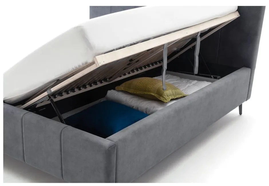 Антрацитно двойно легло 160x200 cm тапицирано с място за съхранение с включена подматрачна рамка Lizzano – Meise Möbel