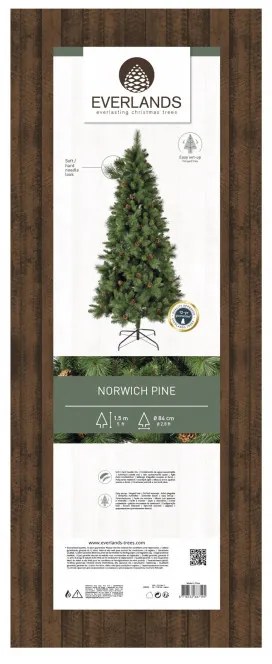 Изкуствена елха с шишарки Everlands Norwich Pine, 150 см, 446 клони, Метална стойка, Зелен