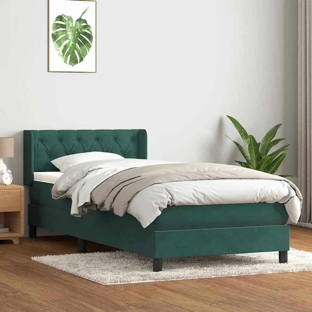 3318348 vidaXL Box Spring легло с матрак Тъмнозелено 80x210 cm Кадифе