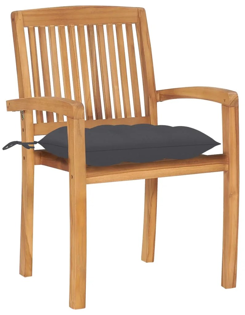 3063267 vidaXL Градински столове 2 бр възглавници антрацит тиково дърво масив