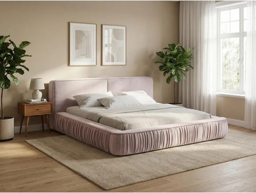 Зелено тапицирано двойно легло с място за съхранение и решетка 180x200 cm Keoni - Makamii