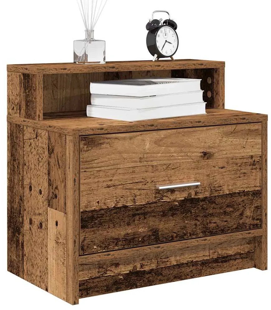 858682 vidaXL Нощно шкафче с чекмедже, старо дърво, 51x31x47 см