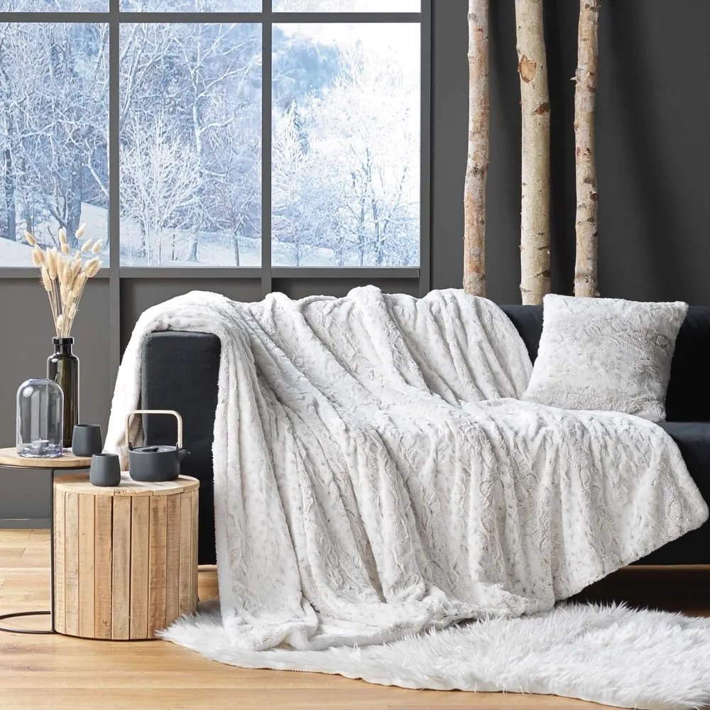 Сиво-бежово одеяло от изкуствена кожа 180x220 cm Alaska – douceur d'intérieur
