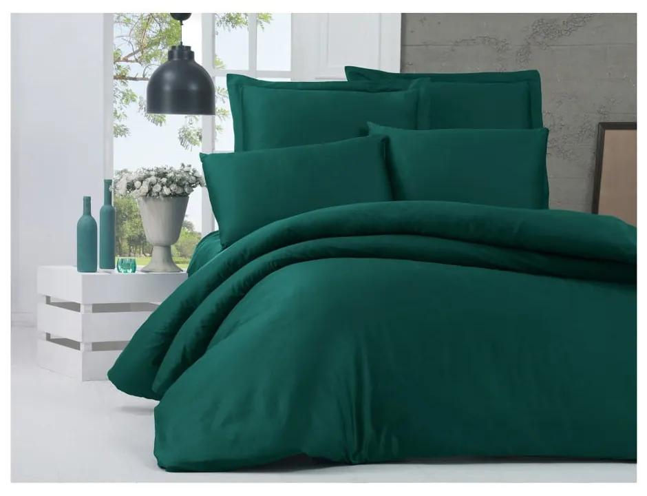 Тъмнозелено памучно спално бельо от сатен за единично легло , 140 x 200 cm Alisa - Mijolnir