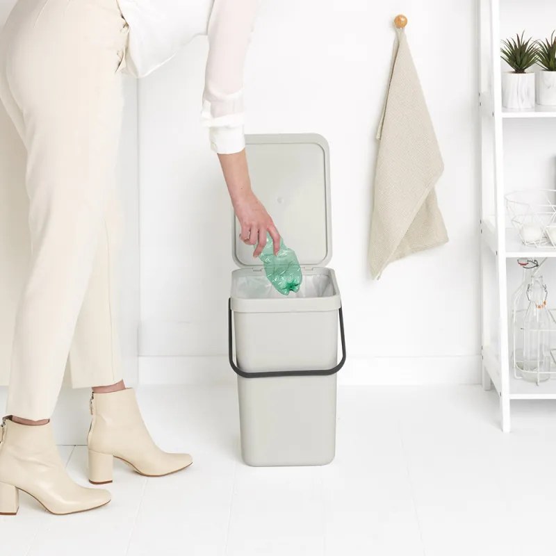 Кош за разделно събиране на боклук Brabantia Sort&Go 1005521, 25 л, Дръжка, Възможност за стенен монтаж, Светлосив