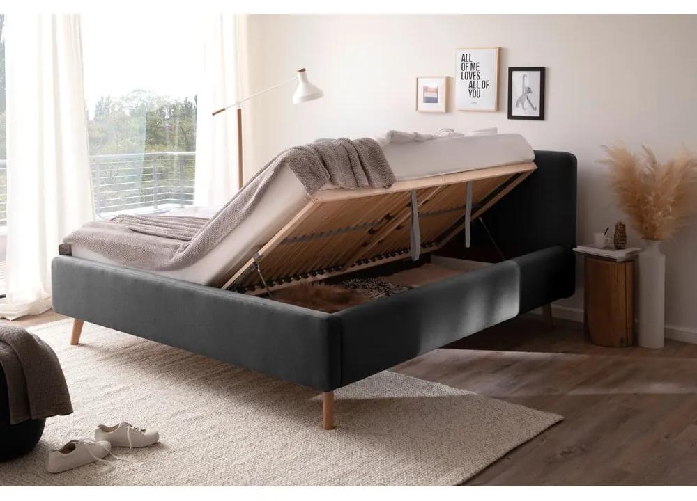 Тъмно сиво двойно легло с решетка и място за съхранение , 160 x 200 cm Mattis - Meise Möbel