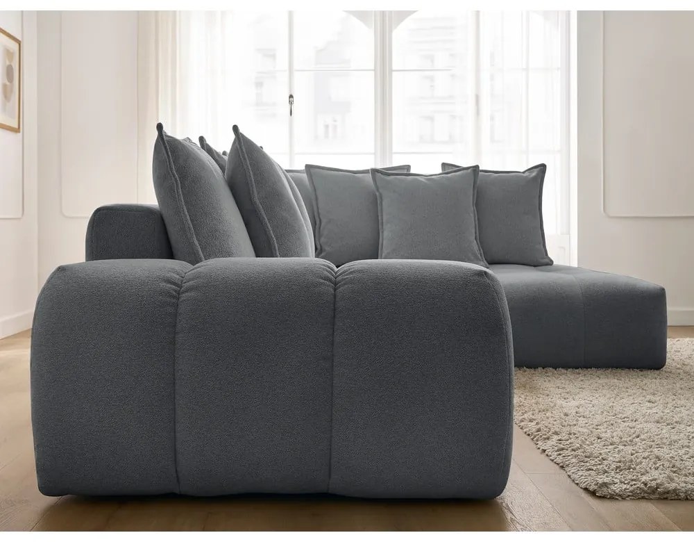 Тъмносив шенилов сгъваем/с място за съхранение ъглов диван (десен ъгъл/L форма) Everest – Bobochic Paris