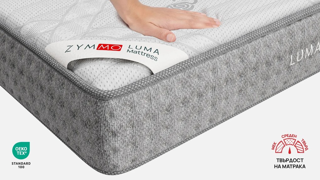 Матрак Zymmo, Mатрак Luma, 82x190x22, Среден, Високоеластична пяна, Покет пружина