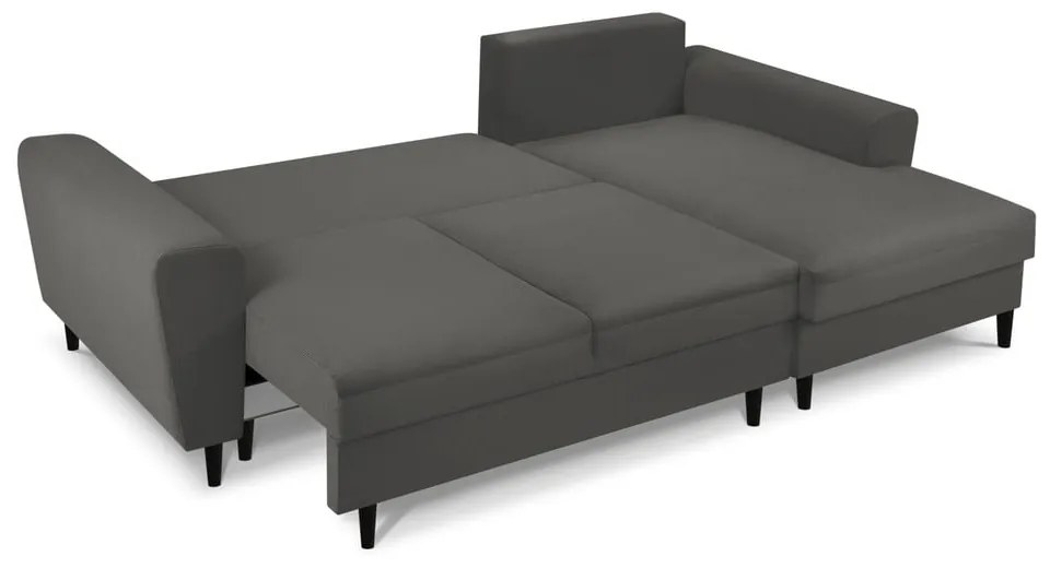 Тъмносив разтегателен ъглов диван с място за съхранение от рипсено кадифе (десен ъгъл) Kyoto – Cosmopolitan Design