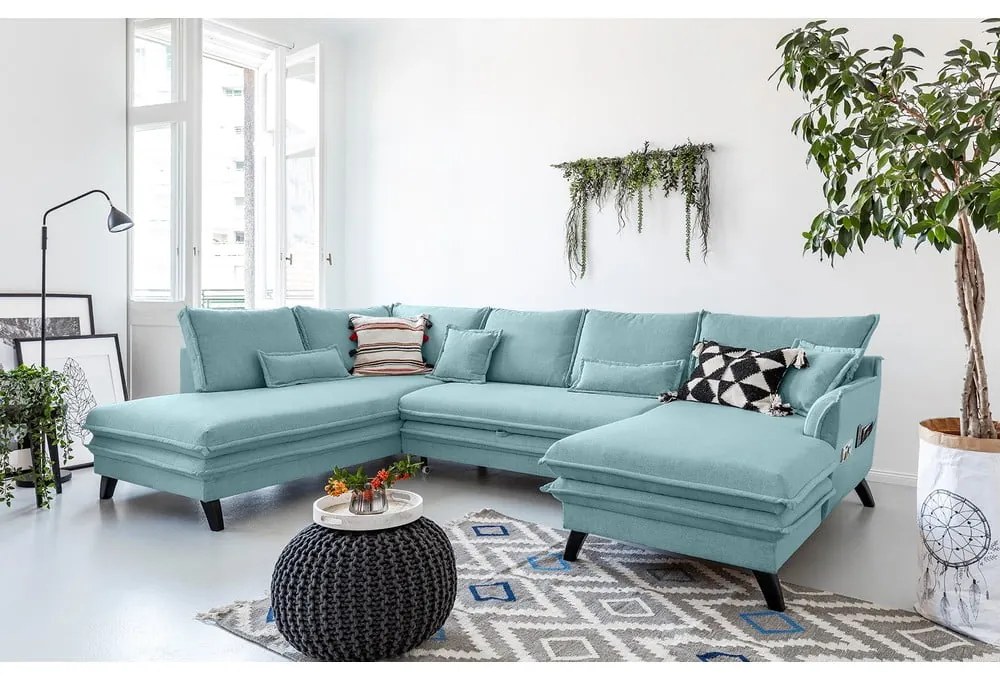 Светлосин U-образен разтегателен диван, ляв ъгъл Charming Charlie - Miuform