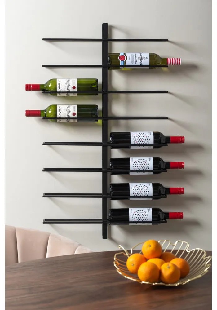 Черна метална стойка за вино, монтирана на стената, брой бутилки 16 Dual - PT LIVING