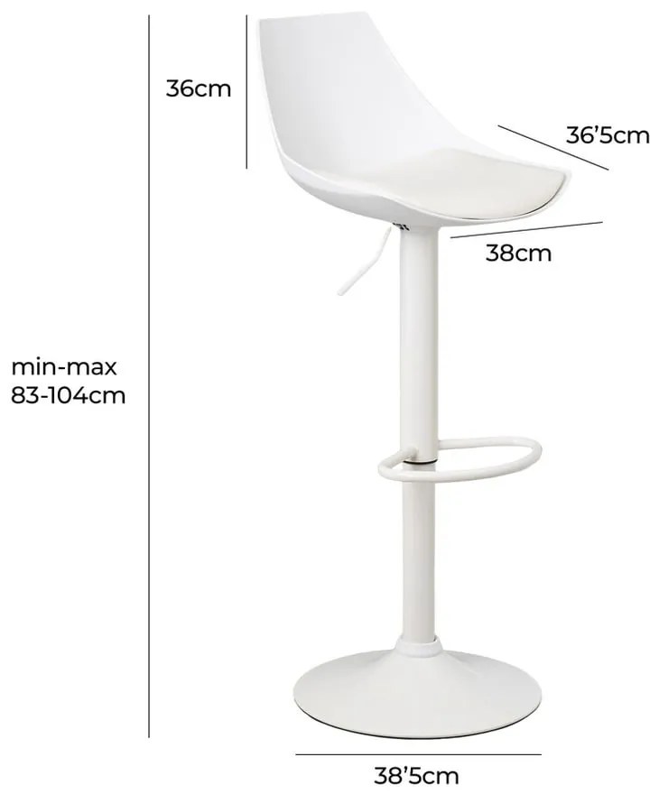 Бели бар столове в комплект от 2 бр. с регулируема височина от имитация на кожа (височина на седалката 56,5 cm) – Casa Selección