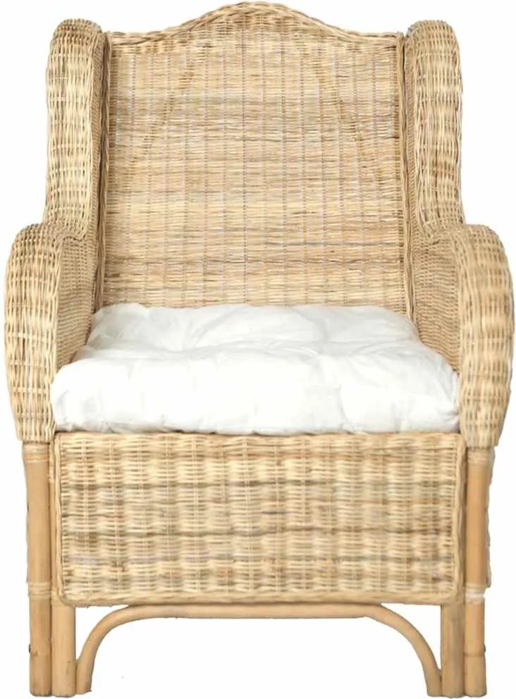 325463 vidaXL Кресло с възглавница, естествен ратан и лен