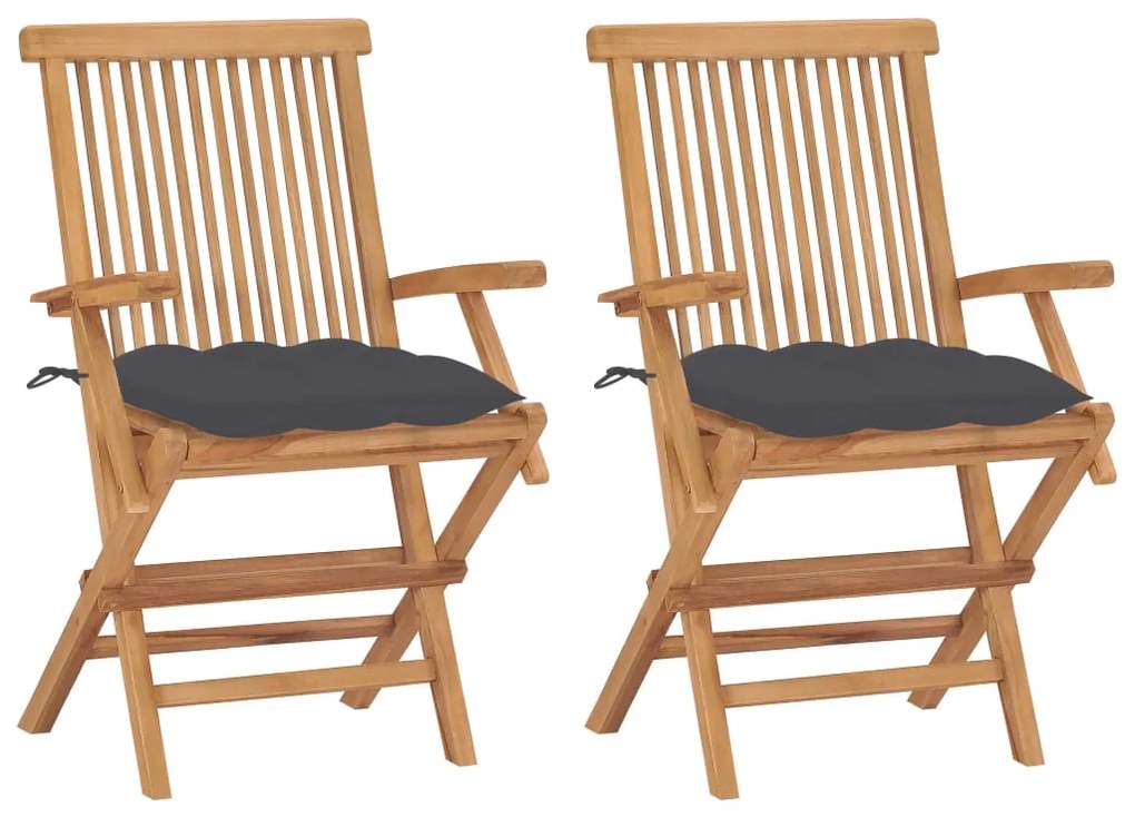 3062502 vidaXL Градински столове с възглавници антрацит 2 бр тик масив