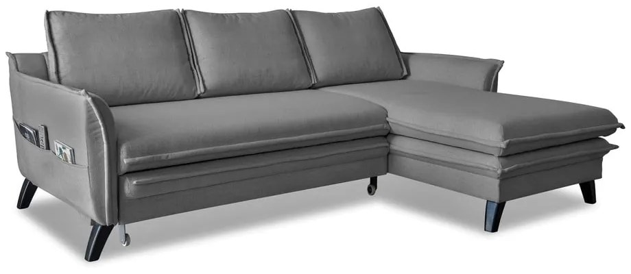 Сив разтегателен диван ъгъл, десен ъгъл Charming Charlie - Miuform