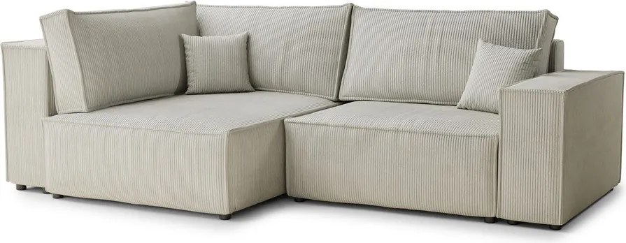 Кремав сгъваем/с място за съхранение ъглов диван от рипсено кадифе (ляв ъгъл/L форма) Tonga – Maison de Rêve