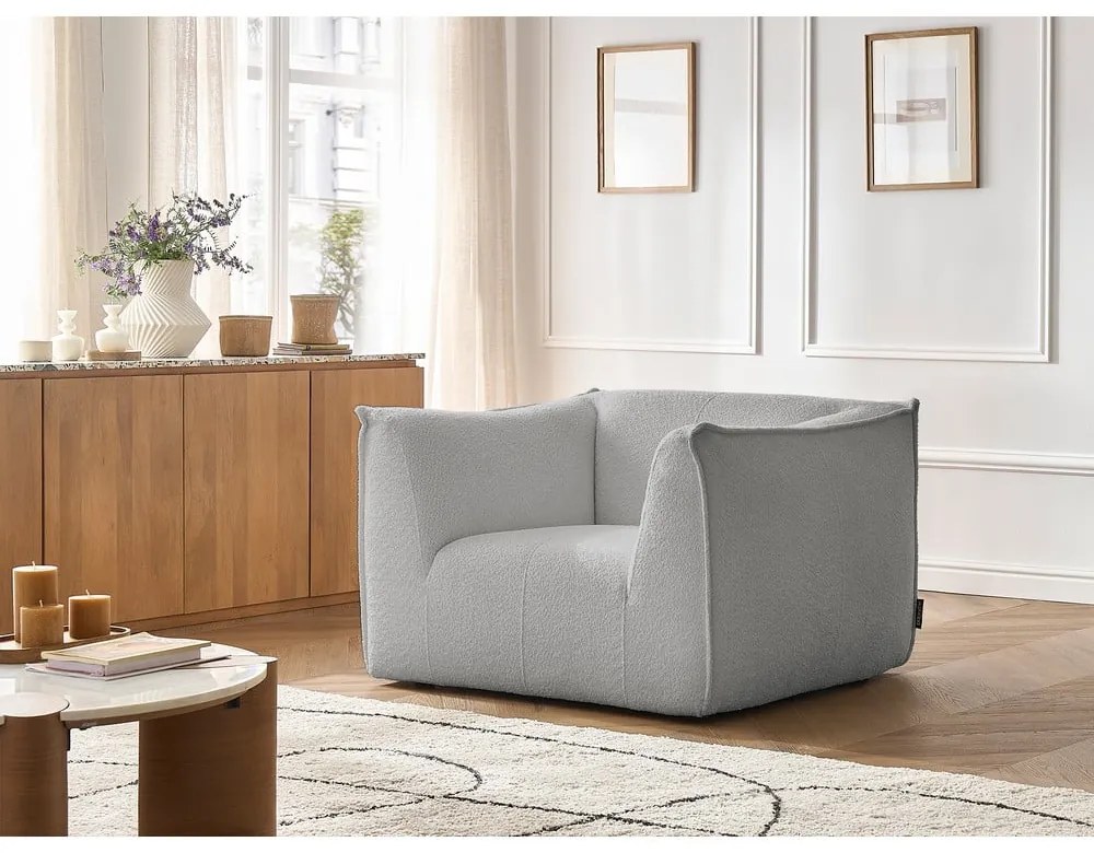 Светлосиво кресло от прежда с примки от букле Giorgia – Bobochic Paris