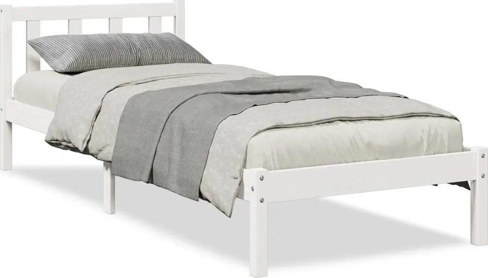 852447 vidaXL Рамка за легло без матрак, бял, 100x220 см, борово дърво масив