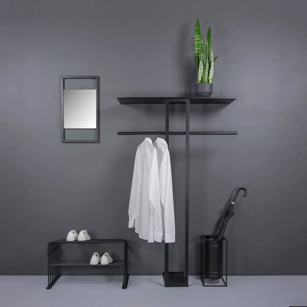 Черна стоманена стенна закачалка с рафт 100 cm Luno Large – Spinder Design