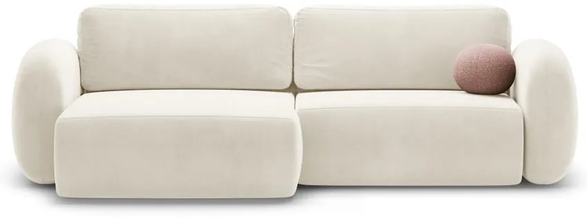Кремав кадифен сгъваем/с място за съхранение ъглов диван Tonale – Cosmopolitan Design