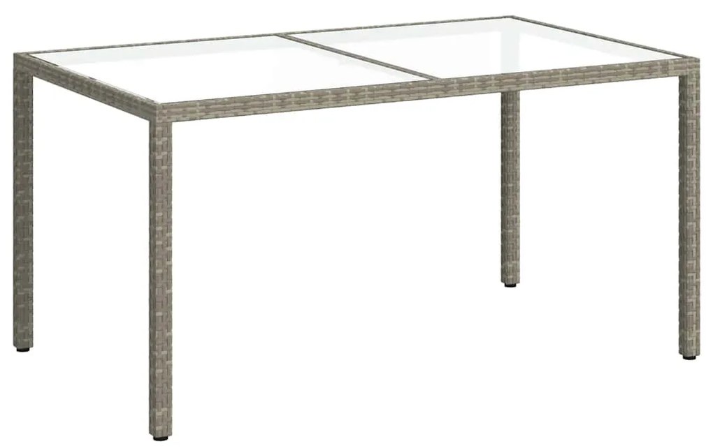 316707 vidaXL Градинска маса, 150x90x75 см, закалено стъкло и полиратан, сива