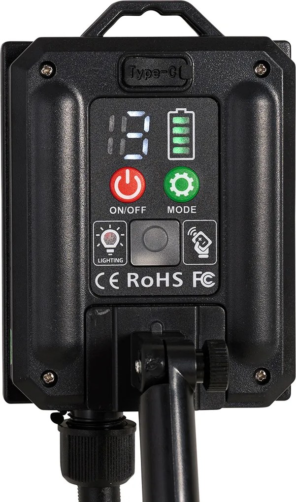 Шпикова лампа черна 50 см с акумулаторна и слънчева LED IP65 - Adalind