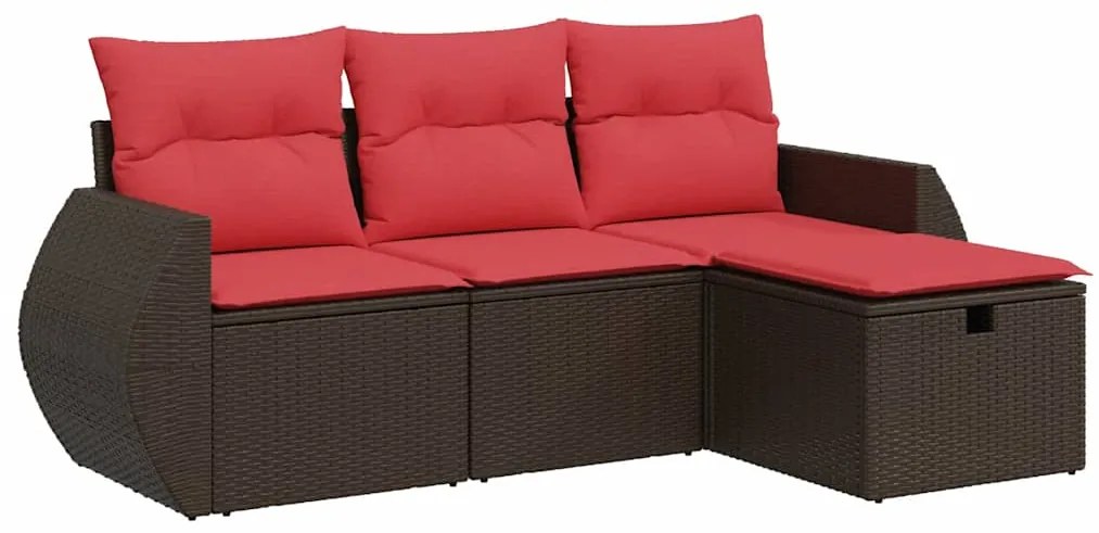 3325560 vidaXL Градински комплект с възглавници, 4 части, кафяв, полиратан