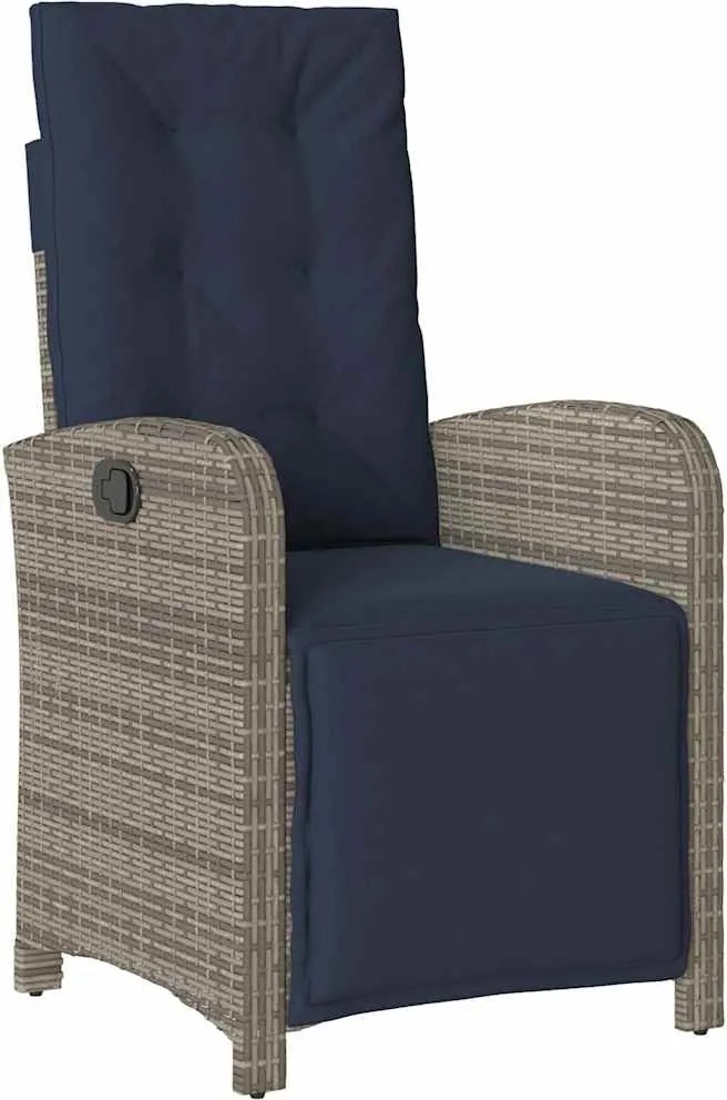 365191 vidaXL Накланящ се градински стол с опора за крака, сив, полиратан