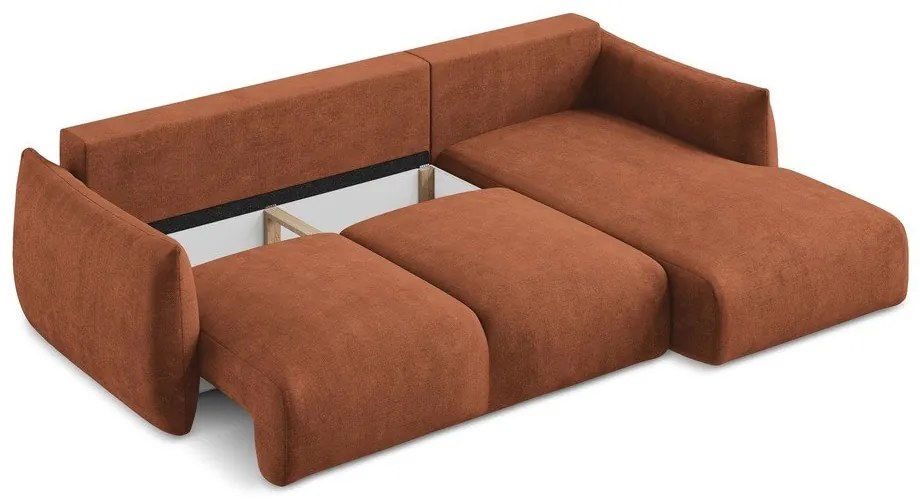 Теракотен шенилов сгъваем ъглов диван (десен ъгъл) Leila – Makamii