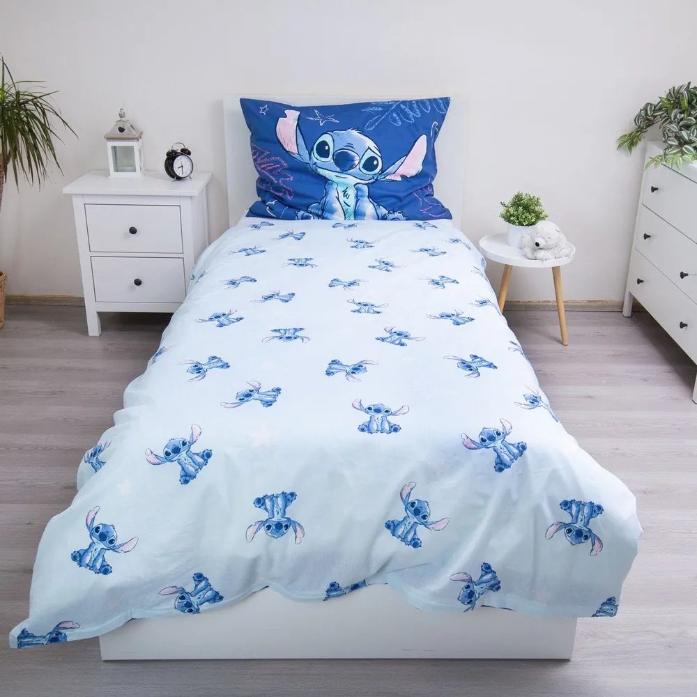 Синьо единично памучно детско спално бельо 140x200 cm Lilo &amp; Stitch "Aloha" – Jerry Fabrics