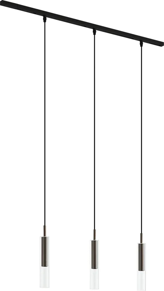 Модерна релсова осветителна система черна с 3 висящи лампи тъмен бронз 1-фазна - Slimline Loyce