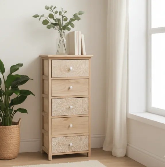 Комод  LUIZA  с 5 чекмеджета - бохо дизайн, 40 x 29 x 90 cm
