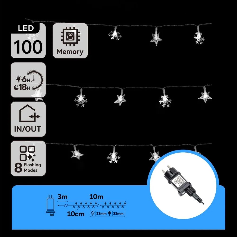Aigostar - Външна LED гирлянда, 100 LED, 8 режима, 13 m, IP44, студено бяла
