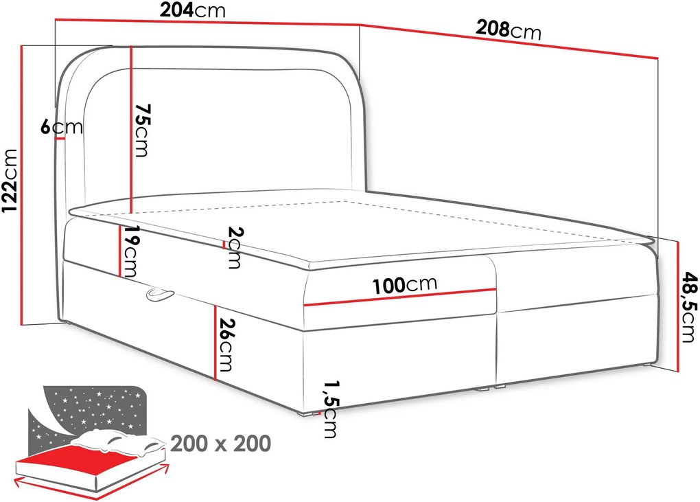 Тапицирано легло Bonito-Сребристо сив-200 x 200