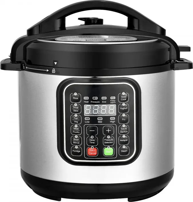 Мултикукър Elite EPC-81281, 1300W, 8 л, 11 програми, Таймер, LED дисплей, Отложен старт 24 часа, Инокс/Черен