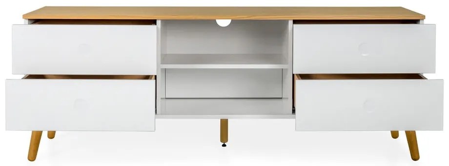Бяла маса за телевизор с дъбови крака, широчина 162 cm Dot - Tenzo