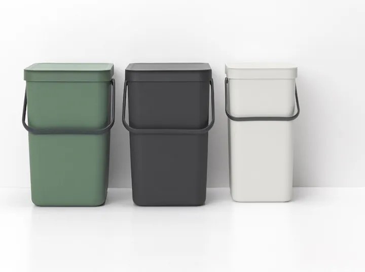 Кош за разделно събиране на боклук Brabantia Sort&Go 1005516, 16 л, Дръжка, Възможност за стенен монтаж, Светлосив