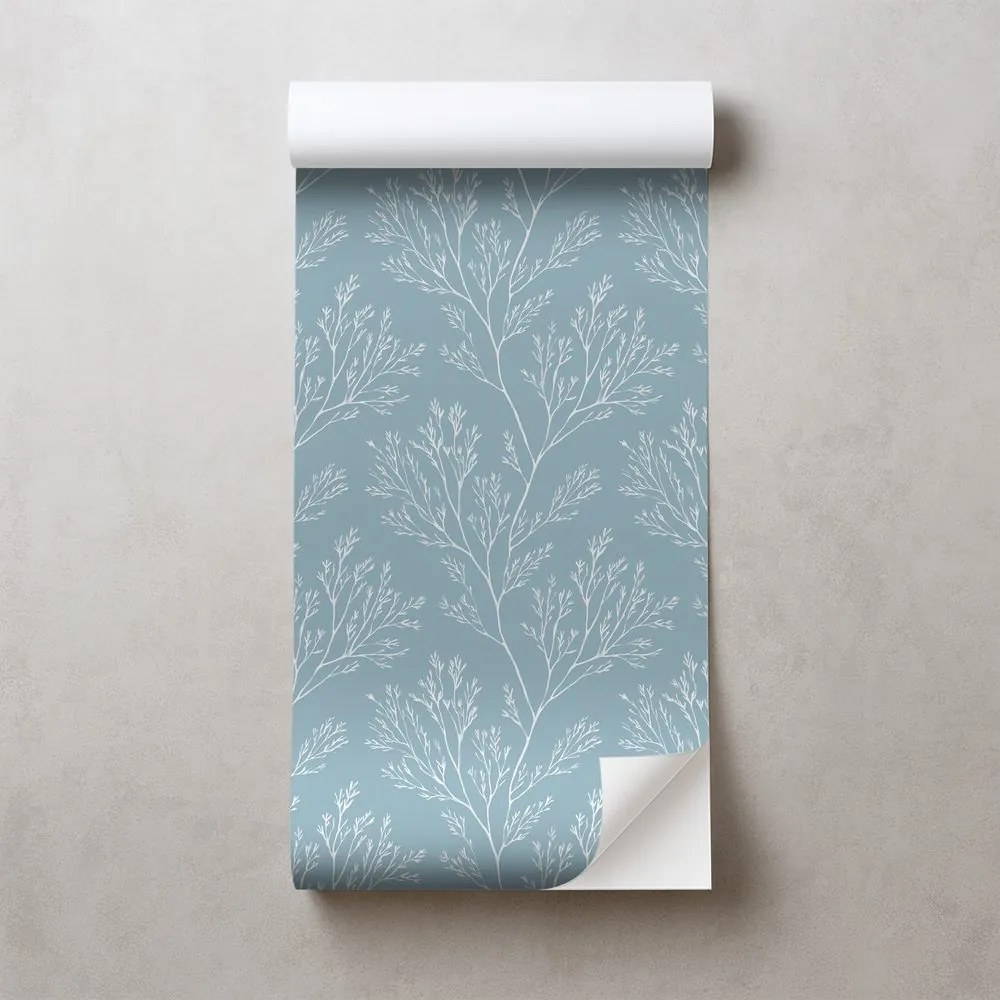 Самозалепващ фототапет – Бели клонки на син фон