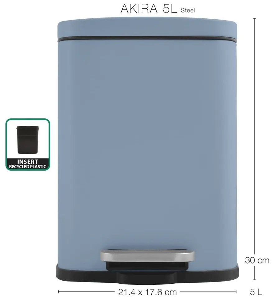 Светлосиньо стоманено кошче за боклук с педал 5 l Akira – Spirella
