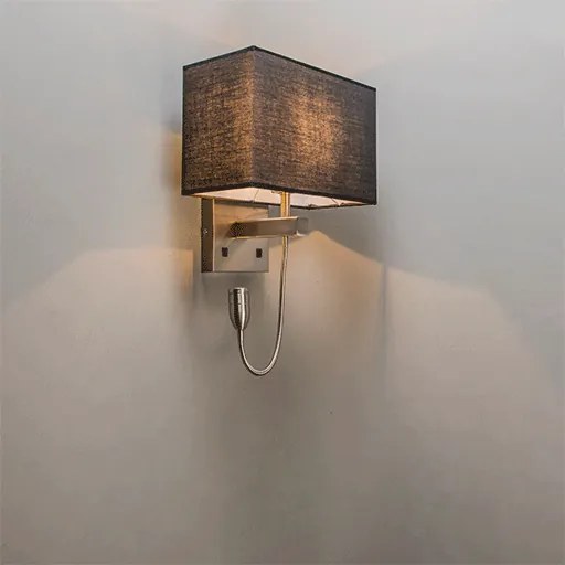 Стенна лампа от стомана с черен абажур и лампа за четене с LED - Бергамо