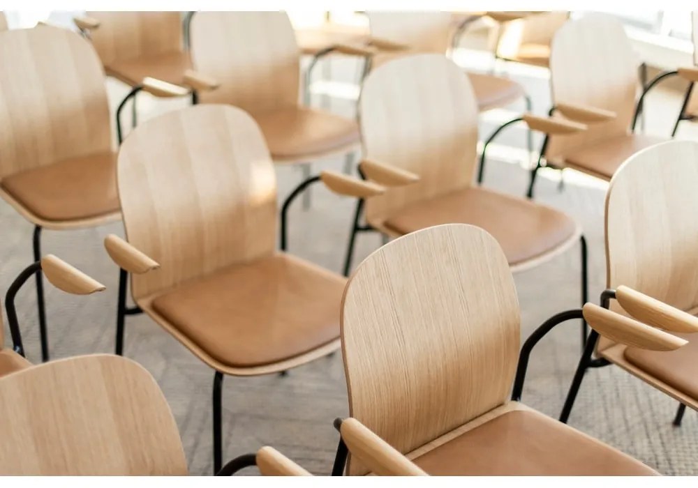 Кафяви/в цвят кафяв коняк трапезни столове в комплект с подлакътници/за подреждане 2 бр. от декор от орех Book – Gazzda