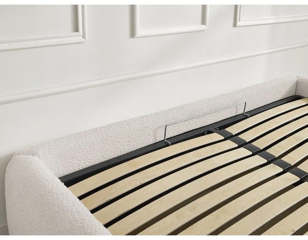 Бяло тапицирано двойно легло без табла с място за съхранение и включена подматрачна рамка 180x200 cm Inera – Bobochic Paris