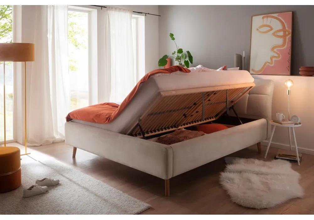 Бежово тапицирано двойно легло , 180 x 200 cm Mila - Meise Möbel