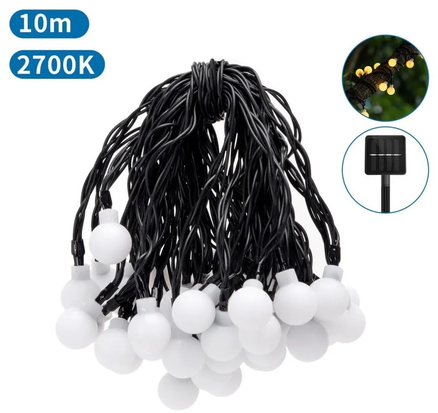 Aigostar - LED соларен декоративен низ 50 LED/8 функции 12м IP65 топло бяло