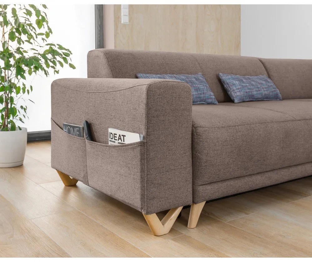Кафяв разтегателен/с място за съхранение ъглов диван (десен ъгъл/L форма) Classy Sophie – Miuform
