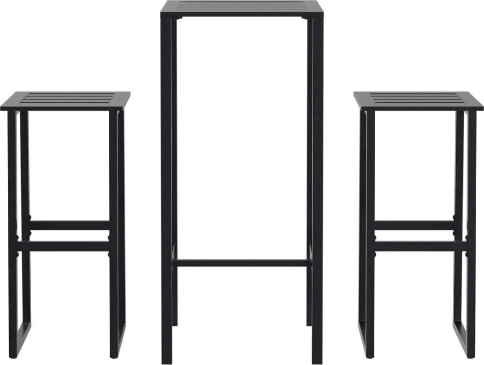 3283750 vidaXL Градински бар комплект 3 части черен прахово боядисана стомана