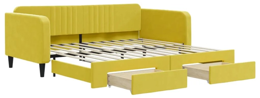 3197123 vidaXL Канапе с изтеглящо легло и чекмеджета жълто 100x200 см кадифе