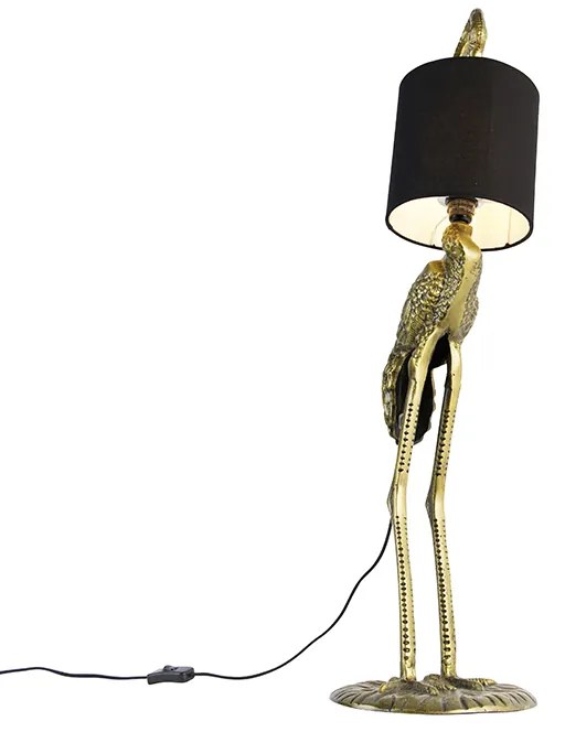 Винтидж подова лампа месинг текстилен абажур черен - Animal Crane