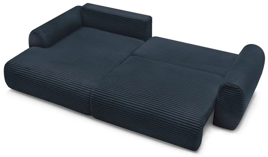 Тъмносин разтегателен ъглов диван от рипсено кадифе (ляв ъгъл) Lucien – Bobochic Paris