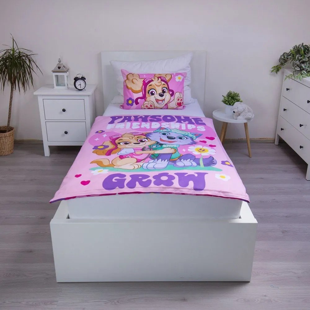 Розово памучно детско спално бельо 100x135 cm Paw Patrol "Pawsome friendships grow" – Jerry Fabrics